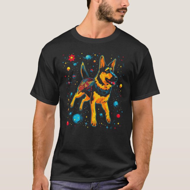 T-shirt Art German Shepherd Dog Outer Space Galaxy (Devant)