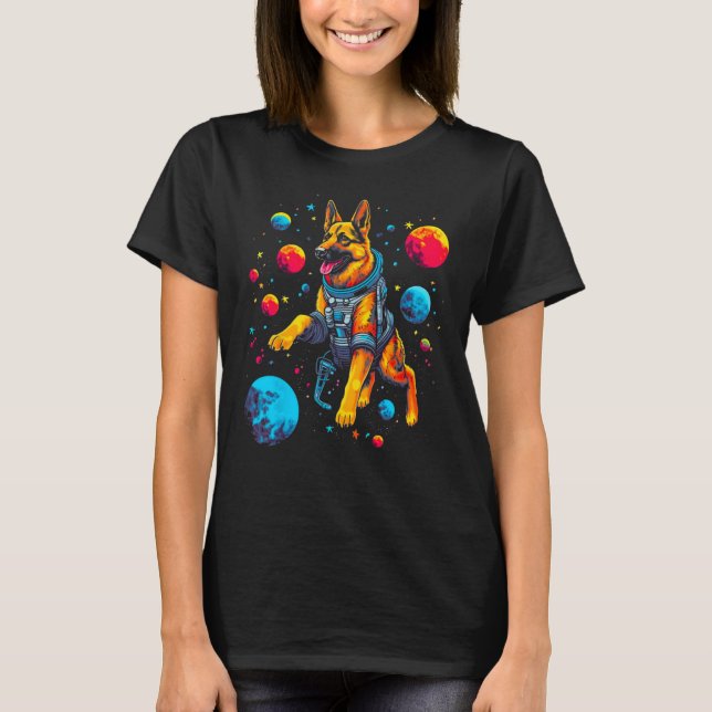 T-shirt Art German Shepherd Dog Space Planet (Devant)