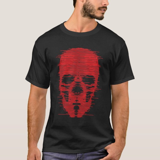 T-shirt Art Glitch Crâne Rouge (Devant)