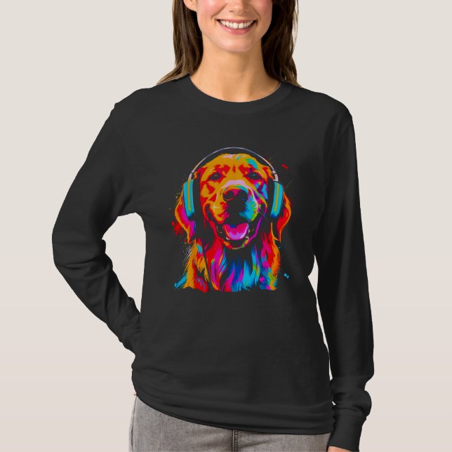 T-shirt Art Golden Retriever Dog DJ Headset (Devant)