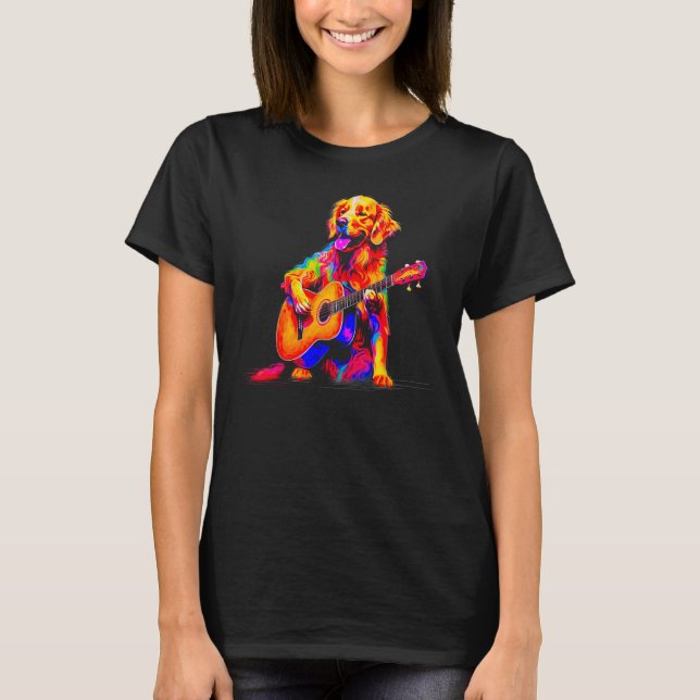 T-shirt Art Golden Retriever Dog Guitar (Devant)