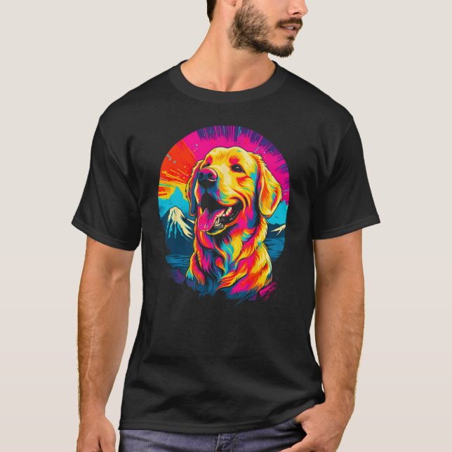 T-shirt Art Golden Retriever Dog Mountain (Devant)