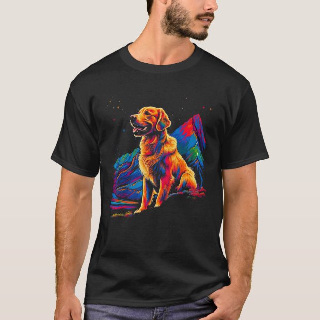 T-shirt Art Golden Retriever Dog Mountain Hiking (Devant)