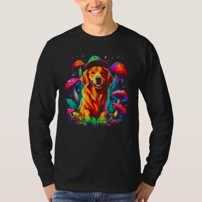 T-shirt Art Golden Retriever Dog Mushroom Psychedelic (Devant)