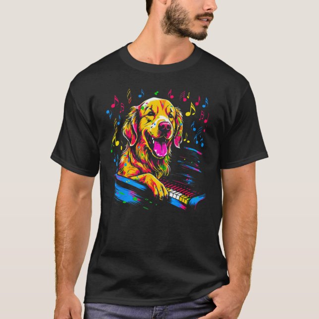 T-shirt Art Golden Retriever Dog Piano (Devant)