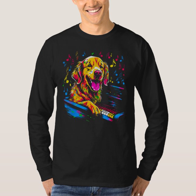 T-shirt Art Golden Retriever Dog Piano (Devant)