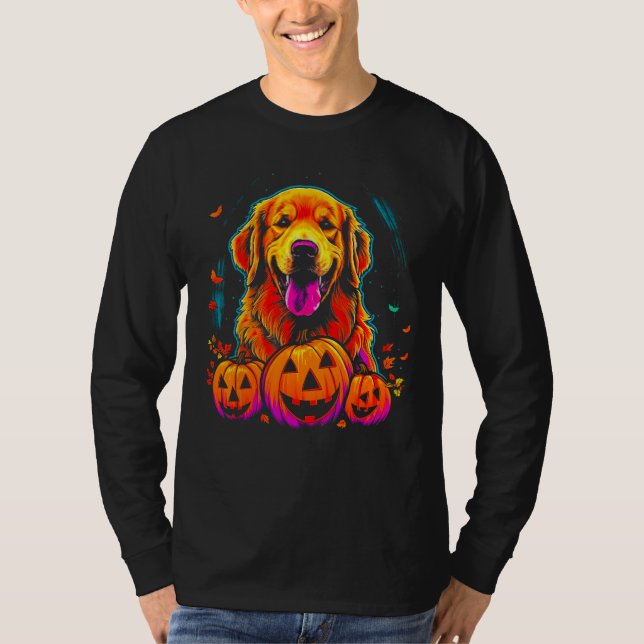 T-shirt Art Golden Retriever Dog Pumpkin Halloween (Devant)