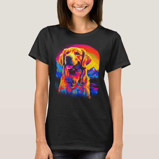 T-shirt Art Golden Retriever Dog Sunset (Devant)