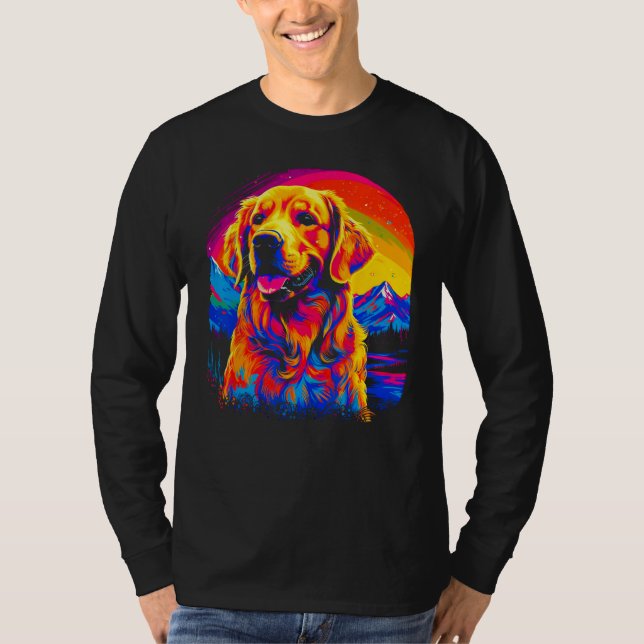 T-shirt Art Golden Retriever Dog Sunset (Devant)
