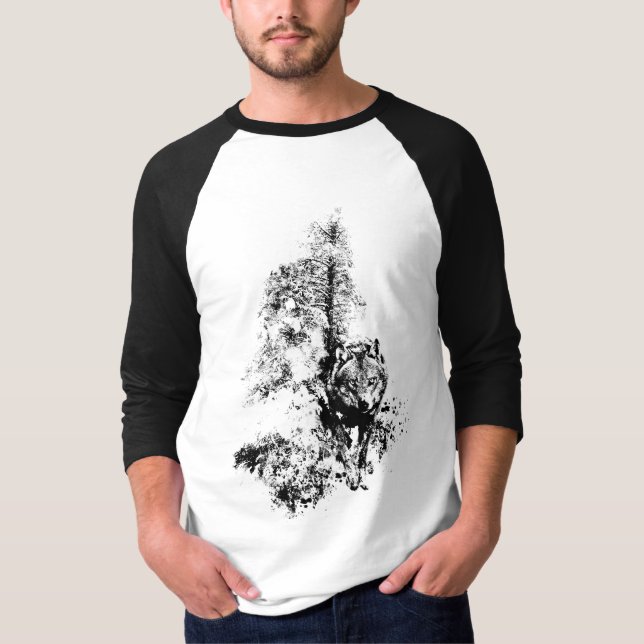 T-shirt Art graphique Loup gris faune nature animale (Devant)