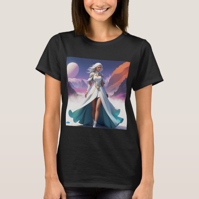 T-shirt Art Imaginaire Sci-Fi | L'héroïne dans les paysage (Devant)