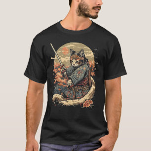 T-shirt Art japonais Chat Ninja Ukiyo-e Style Samurai Chat
