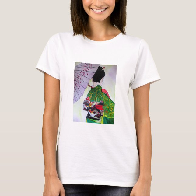 T-shirt Art japonais de geisha avec le kimono et le (Devant)