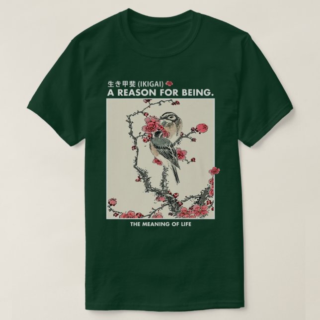 T-shirt Art japonais Ikigai Sakura Cerisiers fleurs Bird U (Design devant)