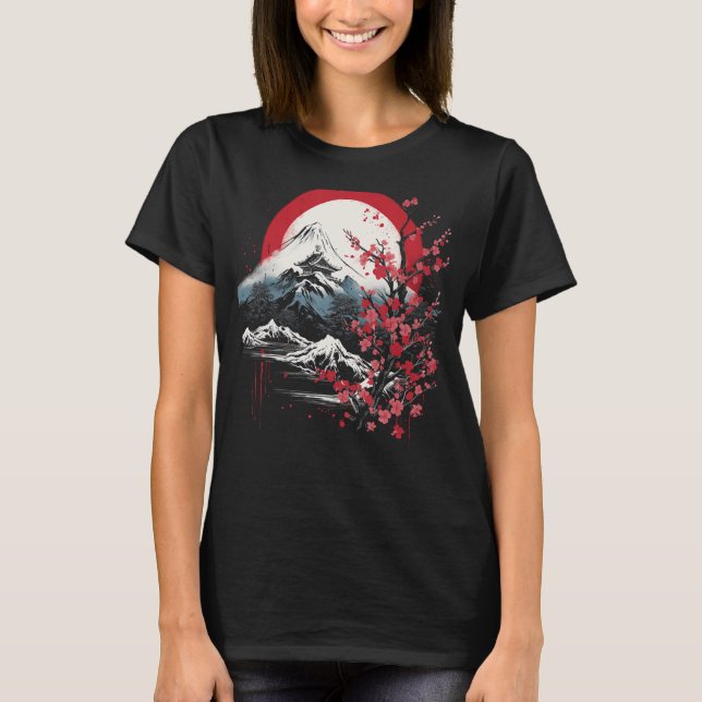 T-shirt Art japonais Mont Fuji Cerry Blossom Japon Aesth (Devant)