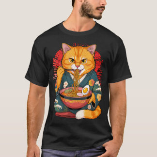T-shirt Art japonais Ramen Chat Ninja Ukiyo-E Style Anime