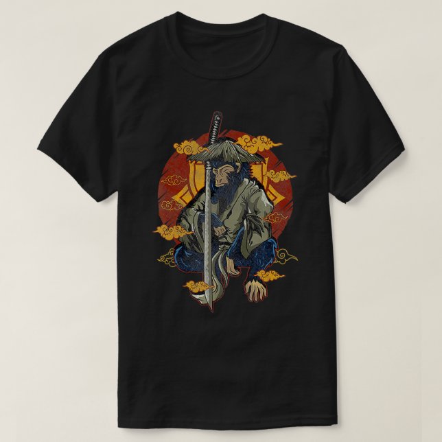 T-shirt Art japonais Samurai Fighter Monkey (Design devant)