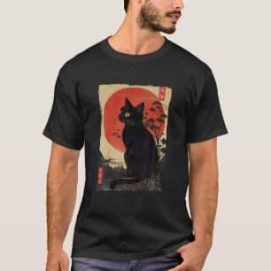 T-shirt Art japonais Vintage rétro Chat noir Kitten et Ca