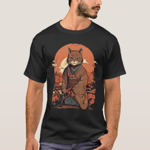T-shirt Art japonais vintage Samouraï Chat Havana Brun