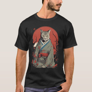 T-shirt Art japonais vintage Samurai Chartreux Chat