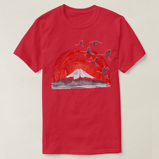 T-shirt Art japonais Volcano Grue cigogne Japon Art Sakura (Design devant)