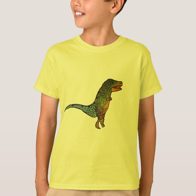 T-shirt Art jaune de dinosaure de T-Rex d'enfants mignons (Devant)