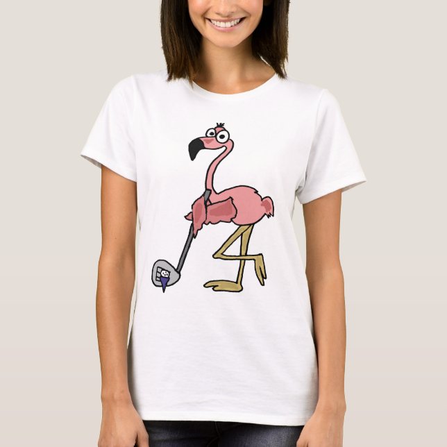 T-shirt Art jouant au golf de Flamant rose rose drôle (Devant)