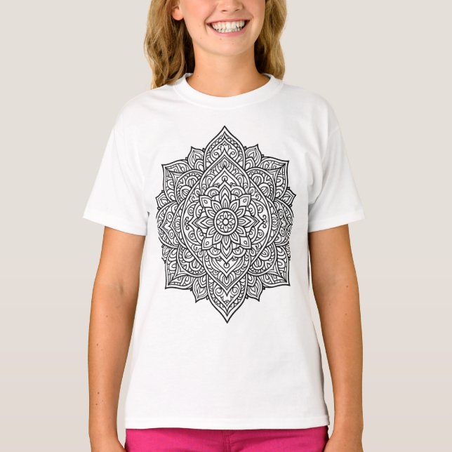 T-shirt Art mandala aux lignes noires complexes (Devant)