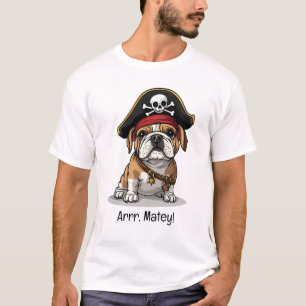 T-shirt Art Matey Pirate Français Bulldog Skull Crossbones