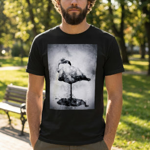 T-shirt Art moderne à l'aquarelle flamant rose noir et bla