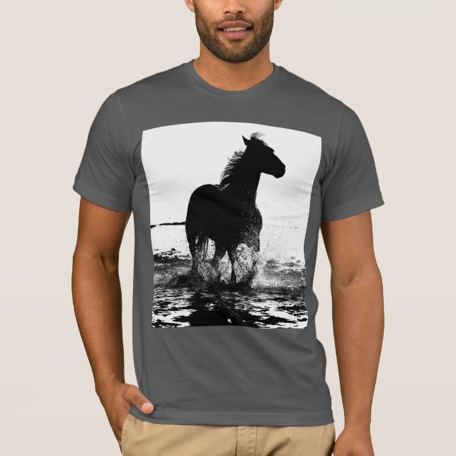 T-shirt Art moderne Black White Pop Running Horse Hommes (Devant)