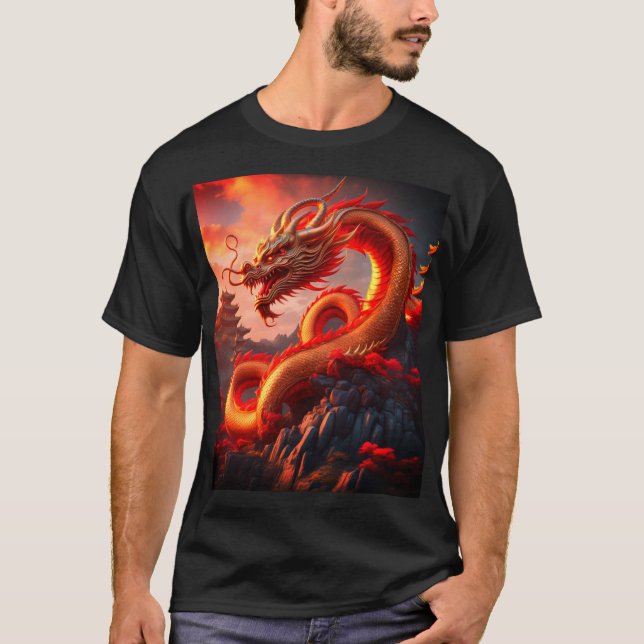 T-shirt Art Mysical Red Fire Dragon (Devant)