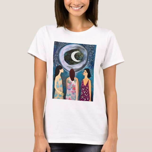 T-shirt Art mystique | Les femmes regardent la lune (Devant)