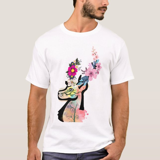 T-shirt Art-Nature & Faune Illustration Floral Deer (Devant)