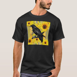 T-shirt art noir floral jaune de corneille et de