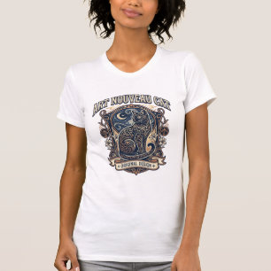 T-shirt Art Nouveau Chat Chat Art Nouveau Vintage Vector A
