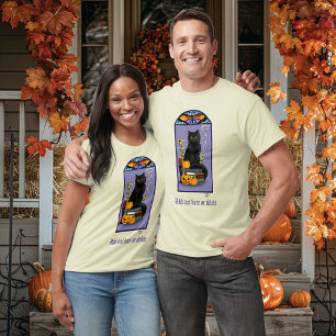T-shirt Art Nouveau Chat Noir Citrouille Violet Automne Ja