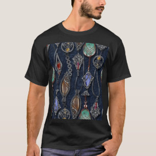 T-shirt Art Nouveau Floral : Denim Elegance.