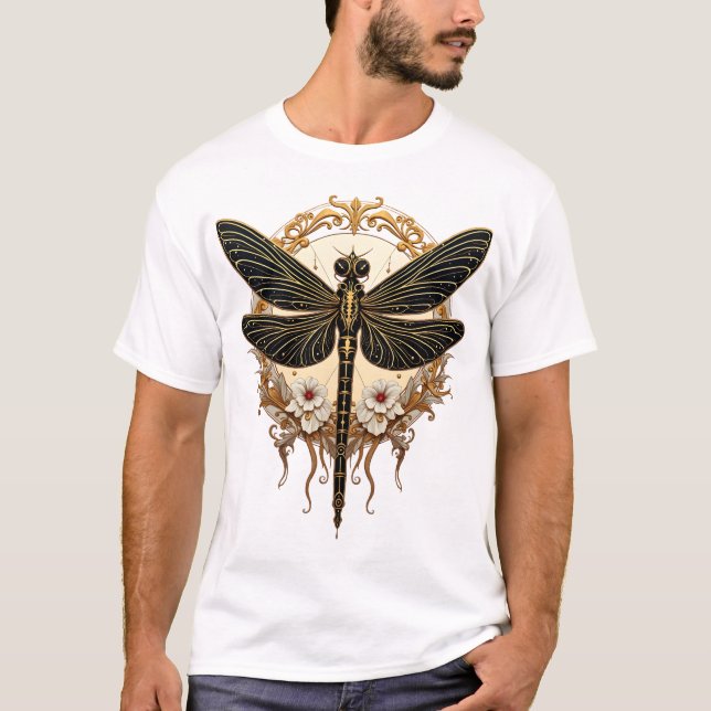 T-shirt Art Nouveau Libellule Élégant Steampunk (Devant)