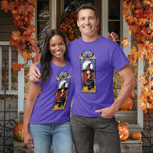 T-shirt Art Nouveau Sorcière d'Automne Citrouilles Lune Vi