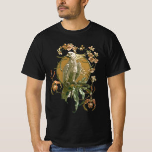 T-shirt Art Nouveau vintage, Cockatoo Bird, Fleurs d'orchi
