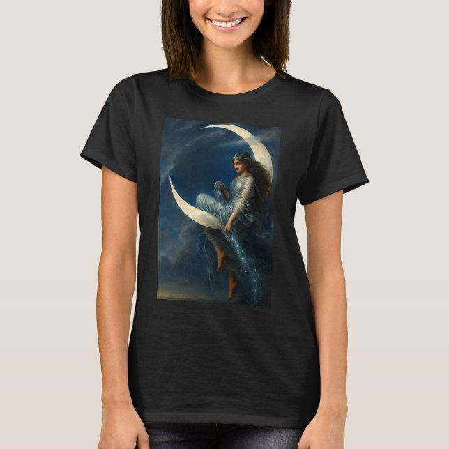 T-shirt Art Nouveau Woman on Crescent Moon (Devant)