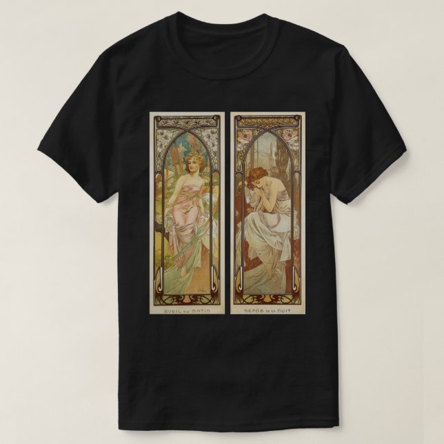 T-shirt Art Nuevo Femmes Matin Réveil Alphonse Mucha (Design devant)