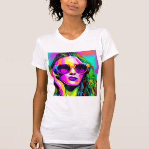 T-shirt Art numérique coloré Jolie dame en lunettes de sol