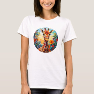 T-shirt Art numérique de girafe en verre tendu