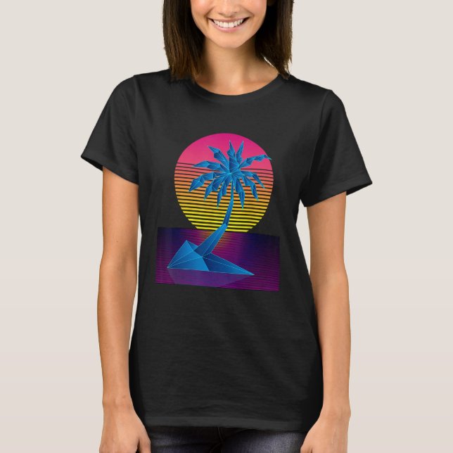T-shirt Art numérique Vaporwave Palm Tree & Sunset Retro 8 (Devant)