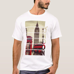 T-shirt Art photo de Londres vintage avec Big Ben et bus r