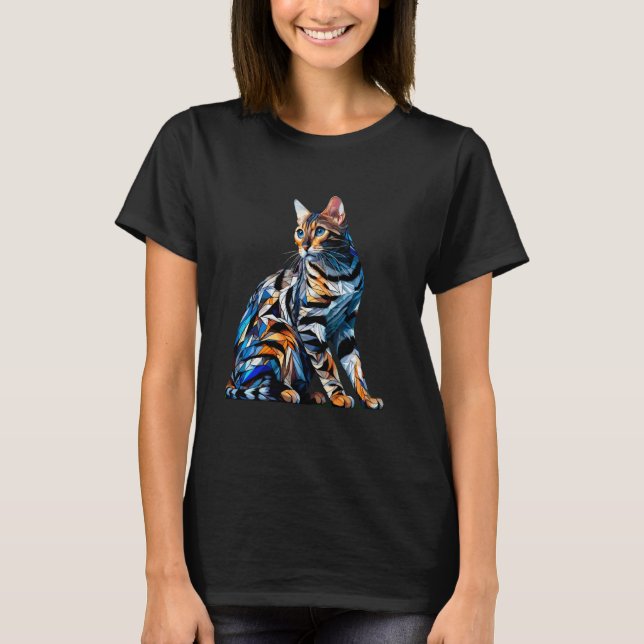 T-shirt Art polygonal de chat Bengal (Devant)