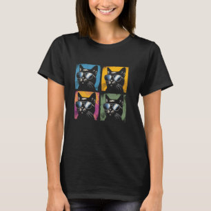 T-shirt Art Pop Chat Noir - Chat Chat Coloré Vintage Kitte