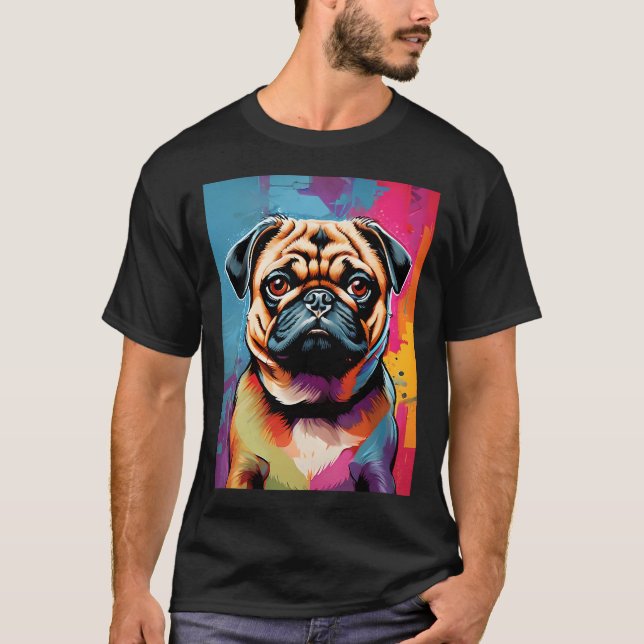 T-shirt Art pop coloré de Pug (Devant)